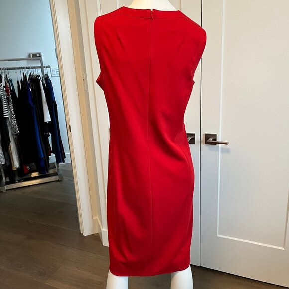 Akris Punto Contemporary Sleeveless Midi Lined Dress w Cut-Outs Deep Red Size 12 - Picture 9 of 13